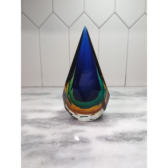 Alessandro Mandruzzato Murano Paperweight, Sommerso Glass Teardrop Faceted Decor - Picture 3 of 9